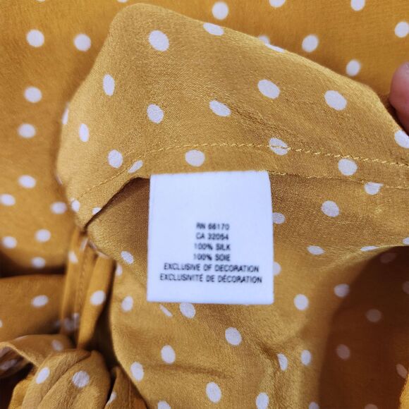 MAEVE Top Womens 0 Yellow Polka Dot Silk Cowl Neck Ruched Tie Waist Top Twee - Picture 9 of 11